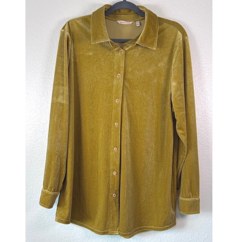 Soft Surroundings Mustard Yellow Dopamine Corduroy Ribbed Button Down Shirt XL